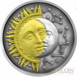 Niue Island SUN & MOON series CELESTIAL BODIES $5 Silver coin 2017 High Relief Antique finish Gold plated 2 oz