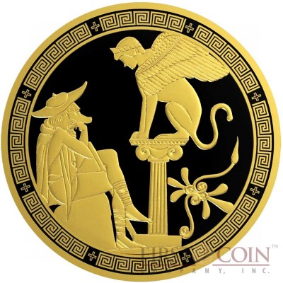 Niue Island OEDIPUS AND SPHINX series GREEK MYTHS $5 Silver coin 2016 Rhodium and Gold plated Proof 2 oz