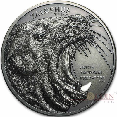 Cook Islands SEA LION series NORTH AMERICAN PREDATORS Silver coin 2016 Antique finish High relief 2 oz