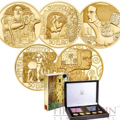 Austria Series KLIMT AND HIS WOMEN Five Gold Coin Set €250 Euro Proof 2012-2016