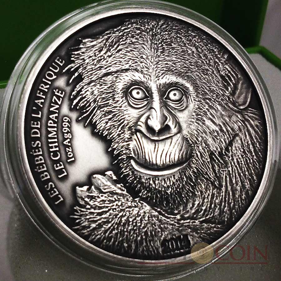 Ivory Coast The Chimpanzee 1,000 Francs African Animal Juniors series  Silver coin 1 oz Ultra High