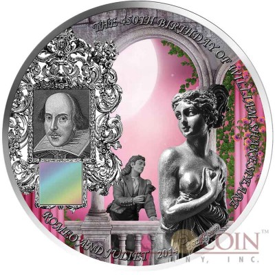 Benin 1 oz SHAKESPEARE - ROMEO and JULIET 1000 Francs NANO CHIP Silver coin with 25,948 words 2014