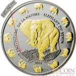 Benin Elephant "Protection of Nature" series Silver Gilded coin 1,000 Francs 1 oz Proof-like 2014