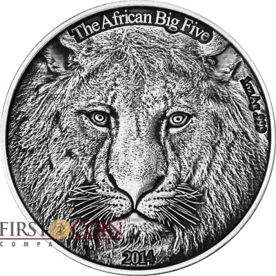 Burkina Faso The Lion "African Big Five" series High Relief Silver coin 1,000 Francs 2014 Antique finish 1 oz