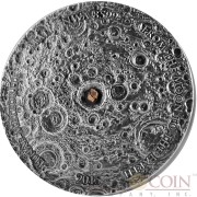 Republic of Mali MOON LUNAR FROM THE MOON TO THE EARTH METEORITE NWA 8599 Silver coin 5000 Francs CFA Antique finish 2015 Ultra High Relief Convex shape with Real Moon meteorite 5 oz
