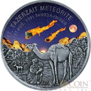 Niger Mt TAZERZAIT METEORITE TAHOUA Silver coin 1000 Francs Premium Antique finish 2016 with Real Meteorite Stone 1 oz