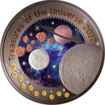 Republic of Ghana MOON series TREASURES OF THE UNIVERSE 5 GH₵ Cedis 2017 Silver Coin 10 Pallamants inlay 1 oz