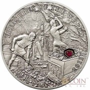 Palau RUBY $5 Treasures of the World Series Silver Coin Ruby Insert Antique Finish 2011
