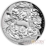 Tuvalu DRAGON and HIS NINE SONS CHINESE MYTHOLOGY MYTHICAL CREATURES $5 Silver Coin 2016 Ultra High Relief Concave shape Proof 5 oz