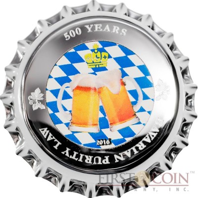 Palau 500 YEARS BAVARIAN PURITY LAW Silver Coin $1 Crown Cork Shape 2016