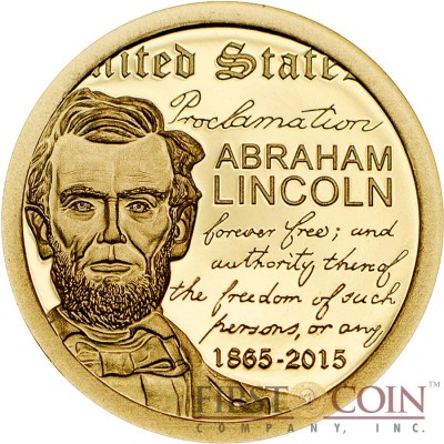 Mongolia ABRAHAM LINCOLN 150th ANNIVERSARY Gold Coin 1000 Togrog 2015 Proof
