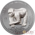 Mongolia YEAR OF THE MONKEY Series LUNAR Silver Coin 500 Togrog  2016 Handmade Silver 3D Monkey Figure Dark Proof