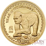 Mongolia YEAR OF THE MONKEY Series LUNAR Gold Coin 1000 Togrog  2016 Proof