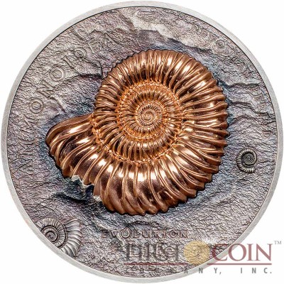 Mongolia AMMONITE Series EVOLUTION OF LIFE Silver Coin 500 Togrog Antique finish 2015 Rose gold plated Sensational High Relief Smartminting 1 oz