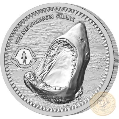 Niue Island THE MEGALODON SHARK $2 Silver Coin 2017 Proof 1 oz