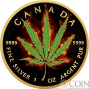 Canada SATIVA CANNABIS Series BURNING MARIJUANA $5 Silver Coin CANADIAN MAPLE LEAF 2016 Black Ruthenium & Gold Plated 1 oz