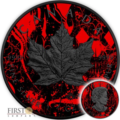 Canada DIAMOND MAPLE SKULL CANADIAN MAPLE LEAF Series CARD SUIT $5 Silver Coin 2017 Black Ruthenium 1 oz