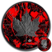 Canada HEARTS MAPLE SKULL CANADIAN MAPLE LEAF Series CARD SUIT $5 Silver Coin 2018 Ruthenium plated 1 oz
