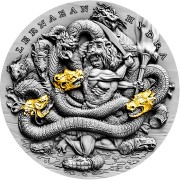 Niue Island LERNAEAN HYDRA series TWELVE LABOURS OF HERCULES $5 Silver Coin 2019 Antique finish Ultra High Relief Gold plated 2 oz