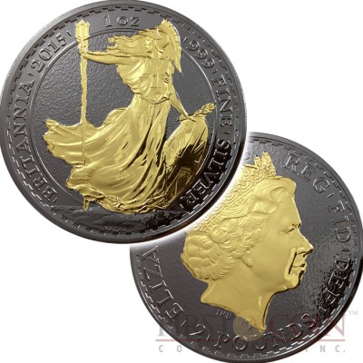 2015 BURNING BRITANNIA Black Ruthenium 1 Oz Silver Coin 2£ United Kingdom