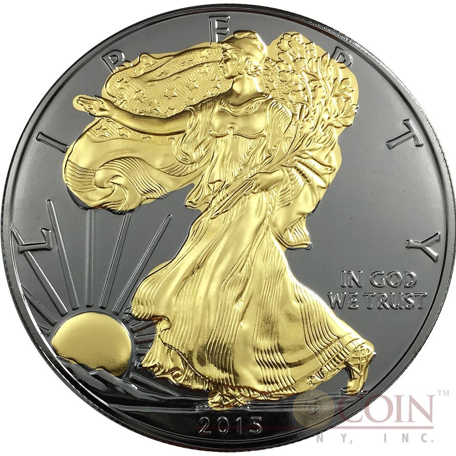 24kt Gold 2015 Pennsylvania State Flag US Silver Eagle 1oz Silver Coin 