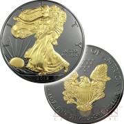 USA AMERICAN SILVER EAGLE WALKING LIBERTY series BLACKOUT COLLECTION $1 Silver coin 2016 Black Ruthenium & Gold Plated on two sides 1 oz