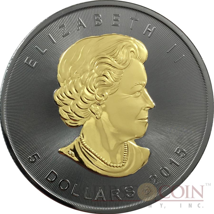 Canada CANADIAN MAPLE LEAF series BLACKOUT COLLECTION $5 Silver coin 2017 Black Ruthenium & Gold Plated on two sides 1oz