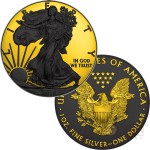 USA LIBERTY SHADOWS series GOLD SHADOWS Silver coin AMERICAN SILVER EAGLE $1 WALKING LIBERTY 2016 Black Ruthenium & Yellow Gold Plated 1 oz