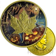 Canada HALLOWEEN MAPLE LEAF $5 CANADIAN SILVER MAPLE COIN 2016 Gold Plated 1 oz