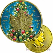 Canada MERRY CHRISTMAS MAPLE LEAF $5 CANADIAN SILVER MAPLE COIN 2016 Gold Plated 1 oz