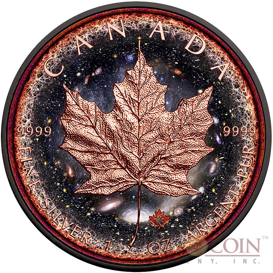 Canada LOGARITHMIC UNIVERSE series SPACE COLLECTION $5 Canadian Maple Leaf Silver Coin 2016 Black Ruthenium & Rose Gold Plated 1 oz