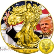 USA DONALD TRUMP 45th PRESIDENT OF USA INAUGURATION Walking Liberty American Silver Eagle $1 Silver coin 2016 Gold plated 1 oz