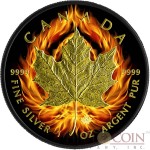 Canada BURNING MAPLE LEAF $5 CANADIAN SILVER MAPLE COIN Black Ruthenium & Gold Plated 1 oz 2015