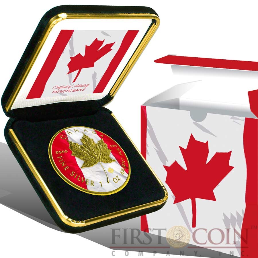 Canada PATRIOTIC FLAG MAPLE LEAF $5 Silver coin Gold Plated 1 oz 2014/2019