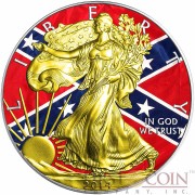 USA CONFEDERATE FLAG American Civil War AMERICAN SILVER EAGLE $1 WALKING LIBERTY 2014 Gold Plated Silver coin 1 oz