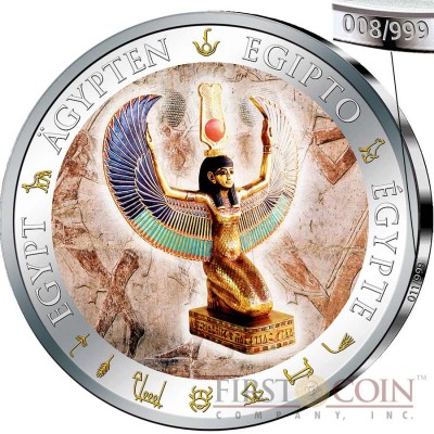 Fiji WINGED I S I S series GOLDEN & COLORFUL EGYPT $1 Gilded Colored Silver coin 2012 Proof