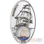 Benin Bounty 1000 Francs Sailing Vessels series Color Glass Inlay Silver coin Oval shape Proof & Antique Finish 2013
