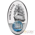 Benin Gorch Fock 1000 Francs Sailing Vessels series Color Glass Inlay Silver coin Oval shape Proof & Antique Finish 2013