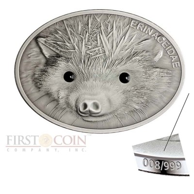 Fiji HEDGEHOG series FASCINATING WILDLIFE Silver Coin $10 Antique finish 2013 High Relief 1 oz