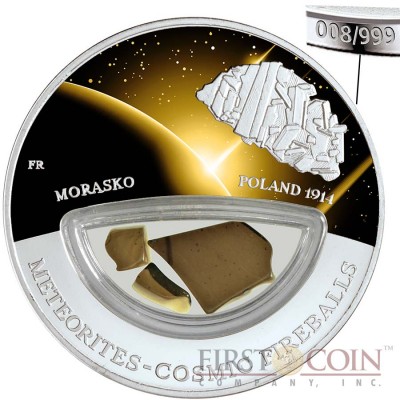 Fiji Meteorite Morasko 1914 in Poland Meteorites Cosmic Fireballs $10 Silver Coin Meteorite Pieces Insert Colored Proof 2013