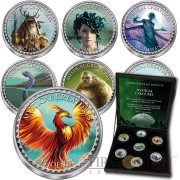Cook Islands series MYSTICAL CREATURES Cu-Ni with Handcrafted Cold-enamel-application $0.50 Seven Coin Set 2000