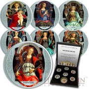 Italy series SEVEN VIRTUES Cu-Ni with Handcrafted Cold-enamel-application ₤70 Lira Italiana Seven Coin Set 1996