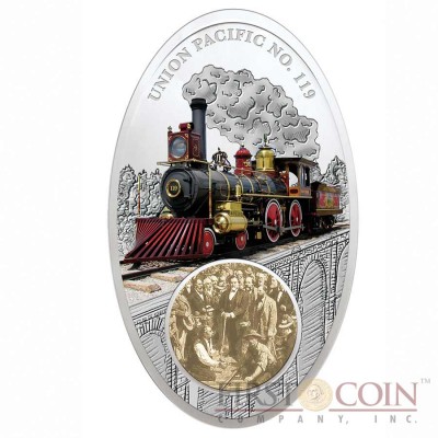 Fiji Union Pacific No. 119 Silver Coin Famous Steam Locomotives Series $10 Colored 2013 Antique finish