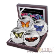 Congo Magnificent Butterflies Silver Four Coin Set 2014 UV inks Colored 120 Francs ~2.6 oz