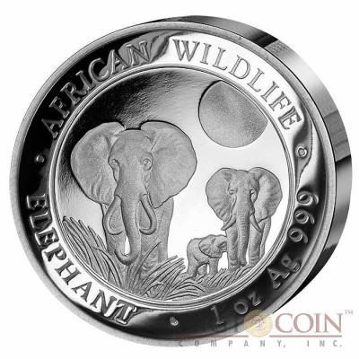 Somalia Elephant Somalian Ultra High Relief Silver Coin 1 oz African Wildlife 2014