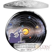 Congo Galileo Galilei 450-th Anniversary 30 Francs Silver Coin Curved Dome Moon Shape 2014 Proof-like 1 oz