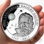 Cook Islands Galileo Galilei 450-th Anniversary $10 Silver Coin Natural Moonstone inlay 2014 Proof 2 oz