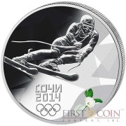 Russia Ski-Run Olympic Sochi 3 Rub Colored Silver coin 2014 Proof 1 oz