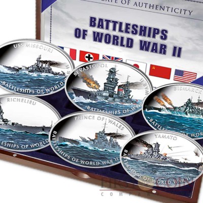 Tokelau "Battleships of World War II" series $6 Cupro-Nickel Set 2013 Six Oval Colored Coins 12 oz