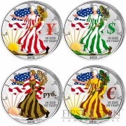 USA American Eagle Four Currency Symbols - Four Seasons 4 Four Coin Set $4 Silver 2012 Colored 4 oz